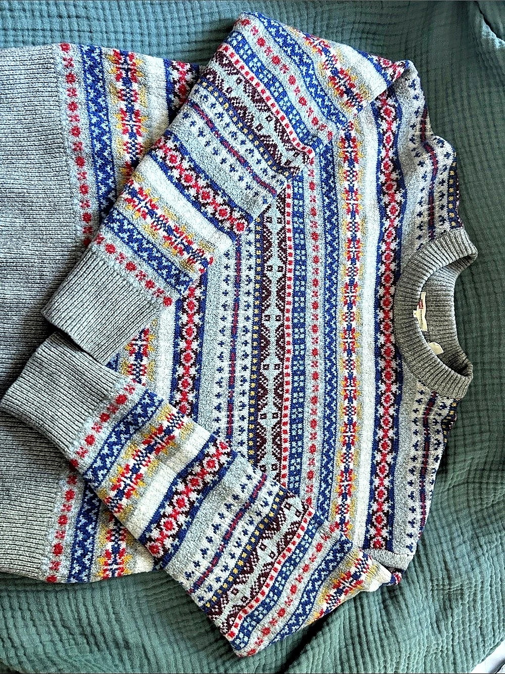 Levi's Fair Isle Crewneck Sweater in Gray & Blue